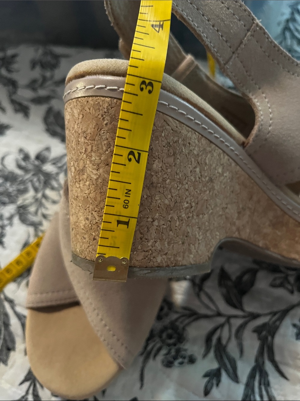 Clarks Women's Beige Suede Cork Platform Wedges - Picture 2 of 6